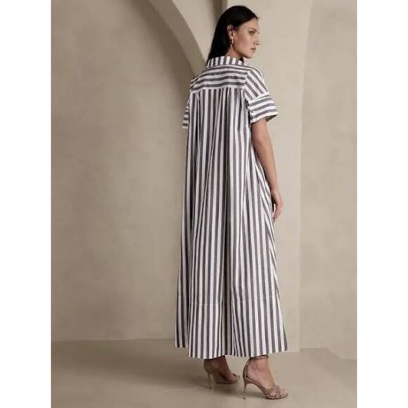 BANANA REPUBLIC Women's Rhyah Poplin Maxi Striped Roll Sleeve Dress Size XL/XXL - Picture 2 of 11